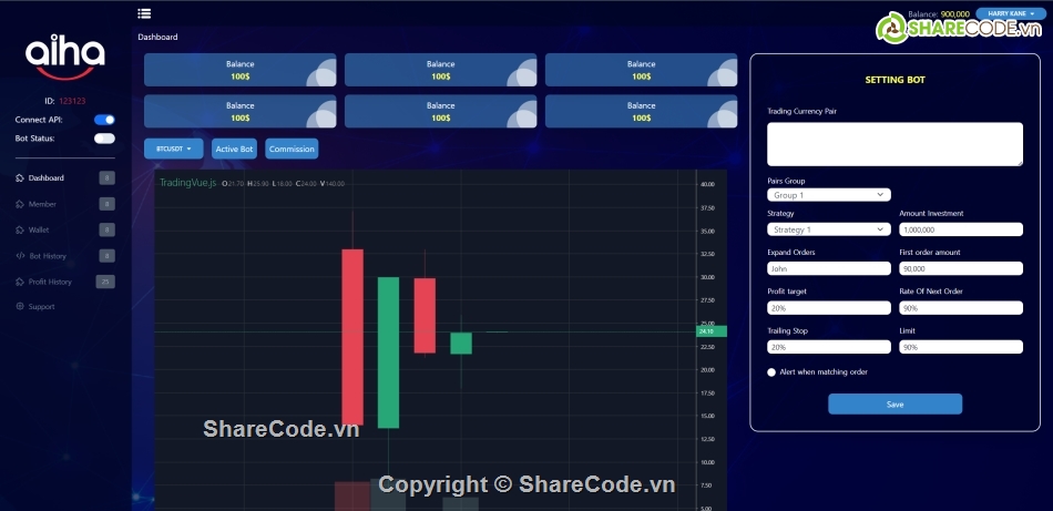 bot trade,quản lý bot trade tiền ảo,template dashboard quản lý bot trade,quản lý tiền ảo