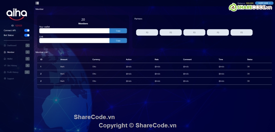 bot trade,quản lý bot trade tiền ảo,template dashboard quản lý bot trade,quản lý tiền ảo