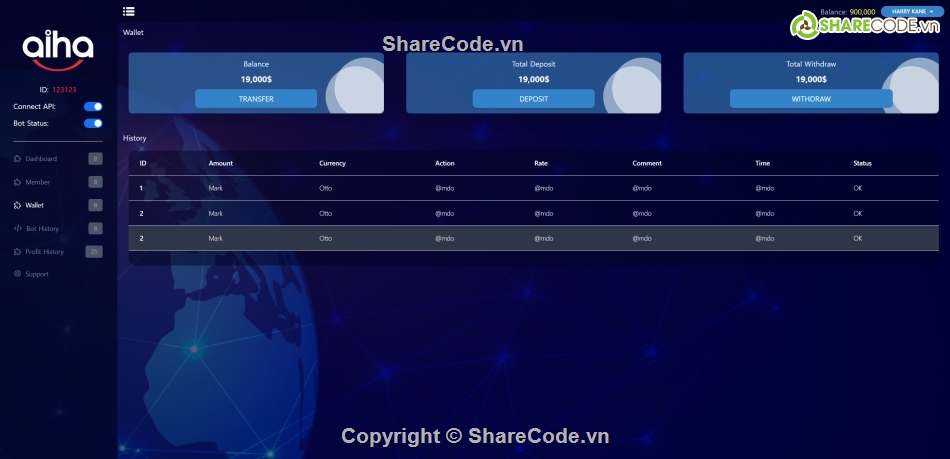 bot trade,quản lý bot trade tiền ảo,template dashboard quản lý bot trade,quản lý tiền ảo