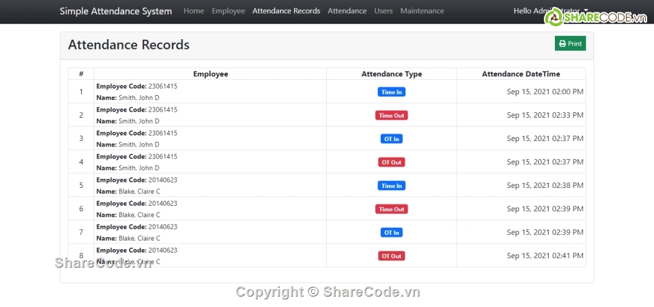 chấm công,đơn giản,hệ thống chấm công