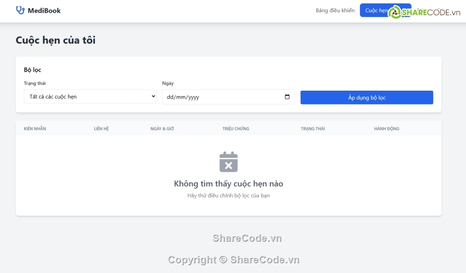 lịch hẹn,Đặt lịch,quản lý khám bệnh