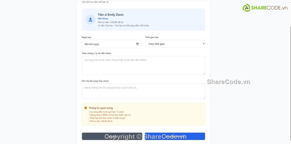 lịch hẹn,Đặt lịch,quản lý khám bệnh