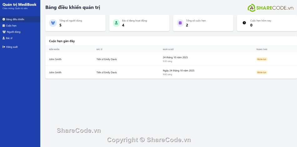 lịch hẹn,Đặt lịch,quản lý khám bệnh