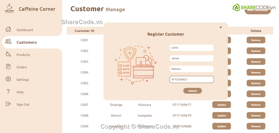 quán lý cà phê,website cà phê,quán cà phê web