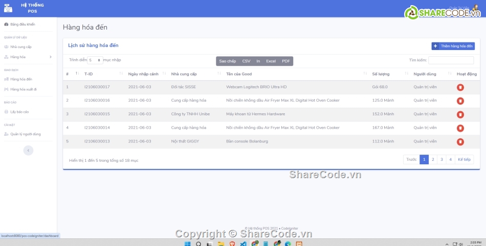 POS,codeigniter,quản lý kho hàng