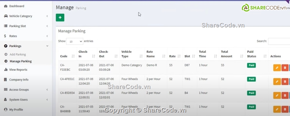 Code quản lý,Hệ thống quản lý,Code quản lý xe