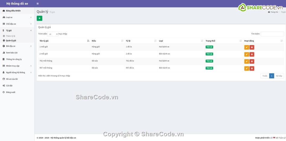 Code quản lý,Hệ thống quản lý,Code quản lý xe