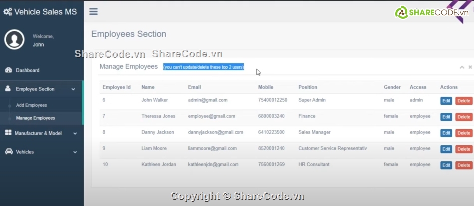 Code quản lý,quản lý bán xe,bán xe