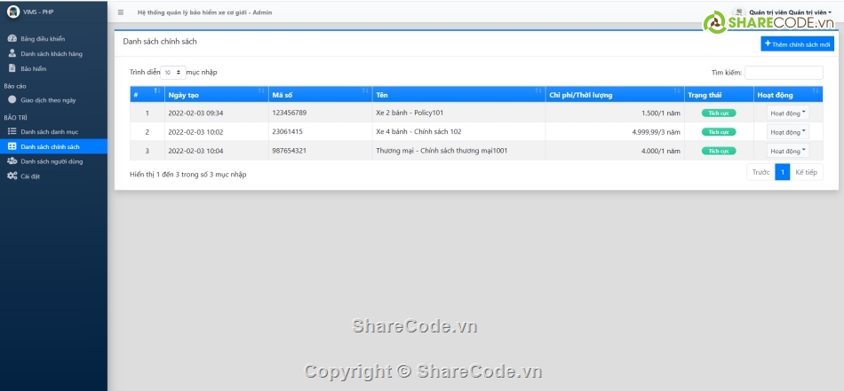 Hệ thống quản lý,bảo hiểm xe,php oop