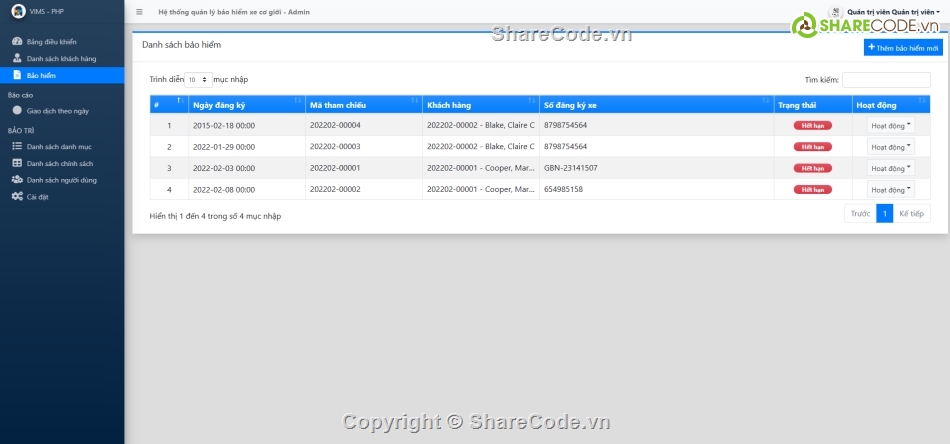 Hệ thống quản lý,bảo hiểm xe,php oop