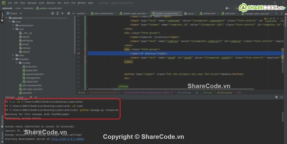 Hệ thống quản lý,Django cyber cafe,SQL