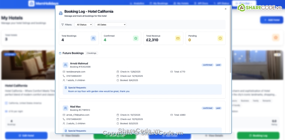 đặt phòng khách sạn,quản lý đặt phòng khách sạn,quản lý phòng khách sạn,Hệ thống quản lý