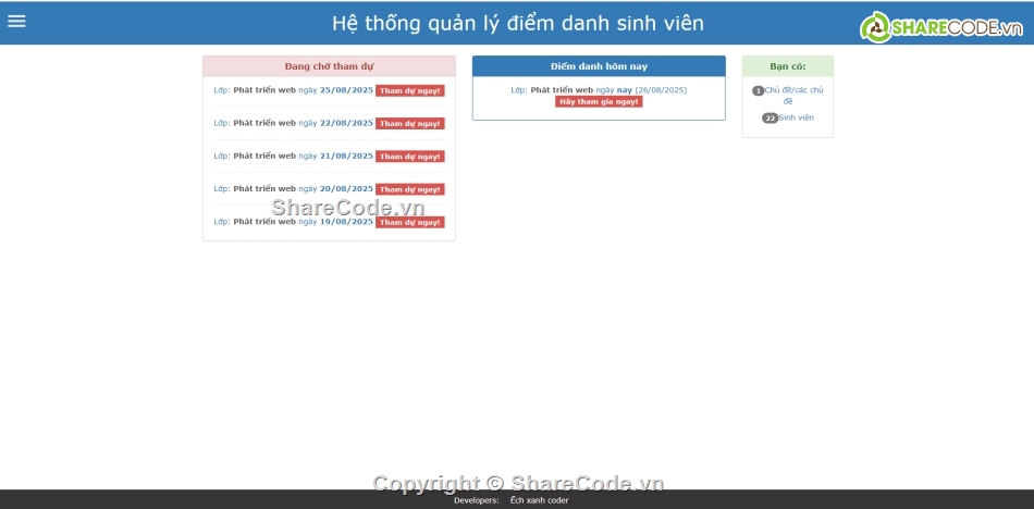 php,Hệ thống quản lý,quản lý php,điểm danh