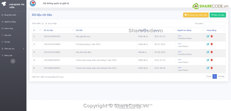 Hệ thống quản lý,quản lý giặt là,Code quản lý