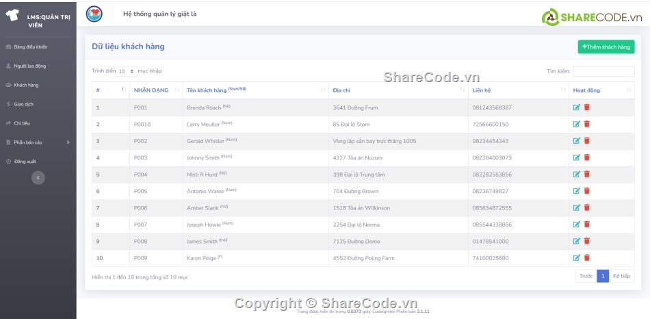 Hệ thống quản lý,quản lý giặt là,Code quản lý