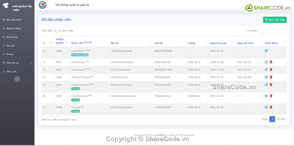 Hệ thống quản lý,quản lý giặt là,Code quản lý