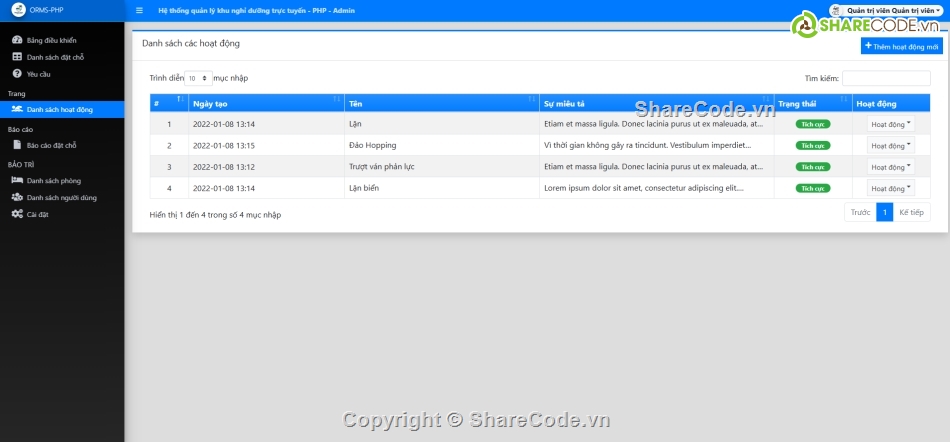 quản lý,nghỉ dưỡng,Hệ thống quản lý