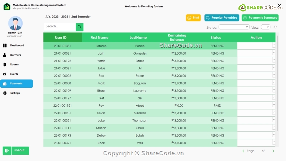 quản lý,quản lý ký túc xá,Hệ thống quản lý