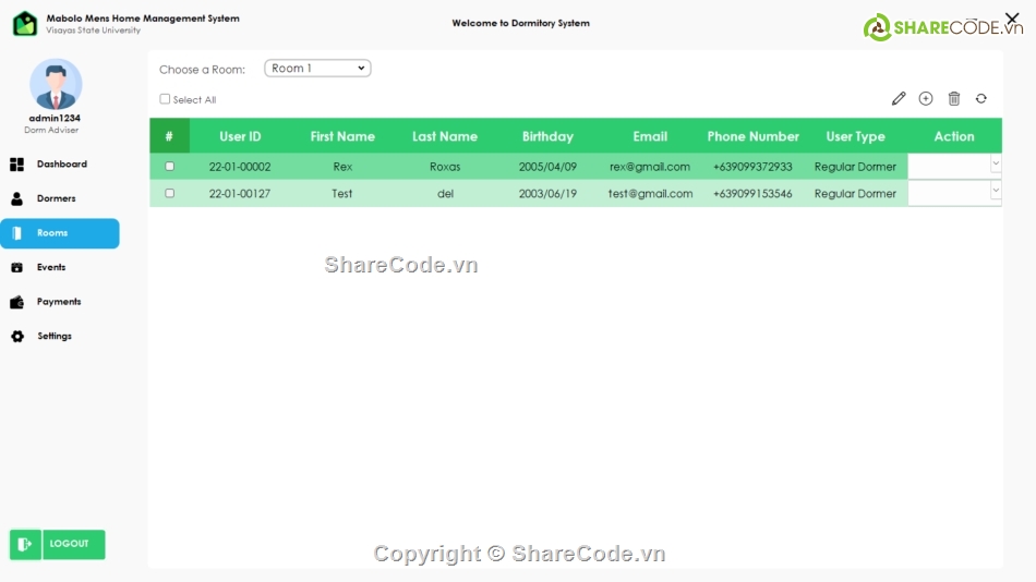 quản lý,quản lý ký túc xá,Hệ thống quản lý