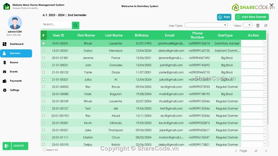 quản lý,quản lý ký túc xá,Hệ thống quản lý