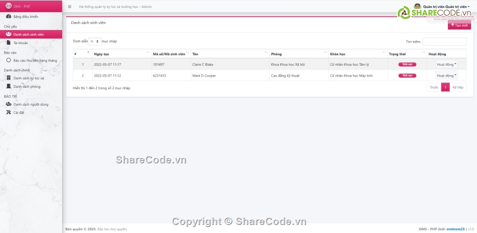 trường học,OOP,quản lý ký túc xá