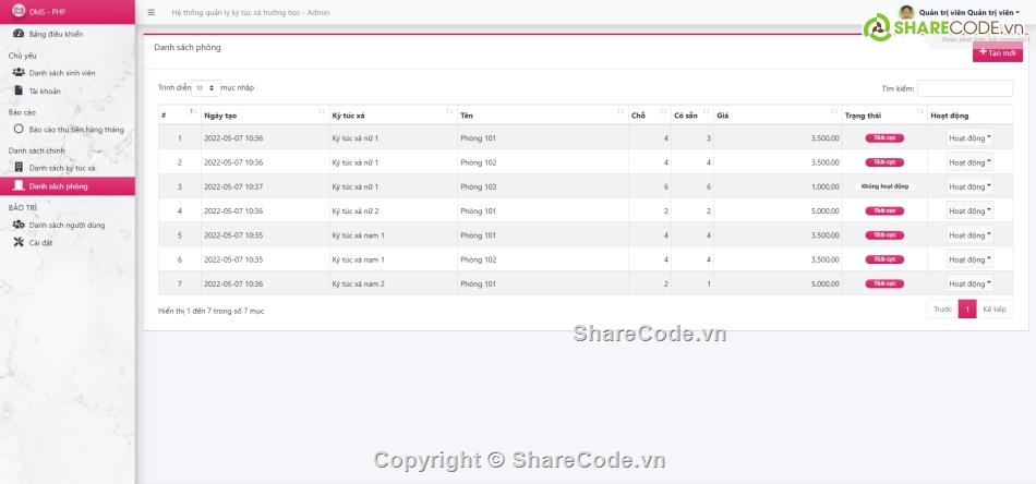 trường học,OOP,quản lý ký túc xá