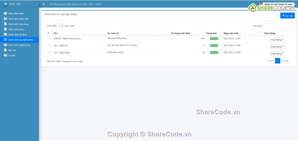 quản lý nghỉ phép,Hệ thống quản lý,quản lý