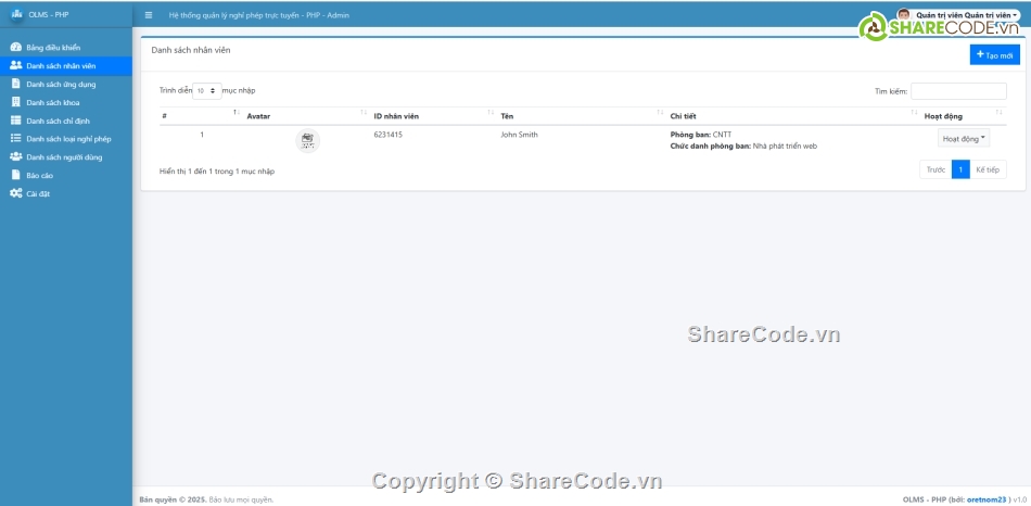 quản lý nghỉ phép,Hệ thống quản lý,quản lý