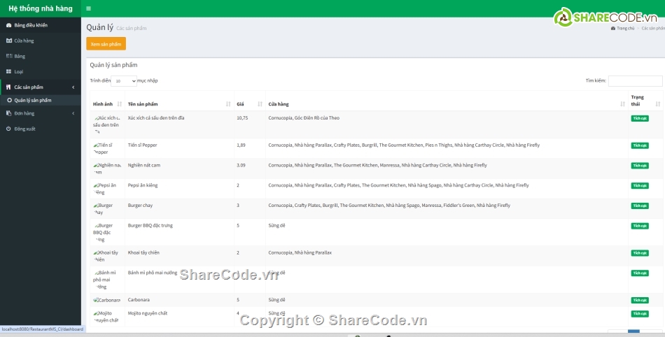 Code quản lý,nhà hàng,Hệ thống quản lý