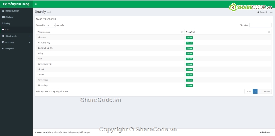 Code quản lý,nhà hàng,Hệ thống quản lý