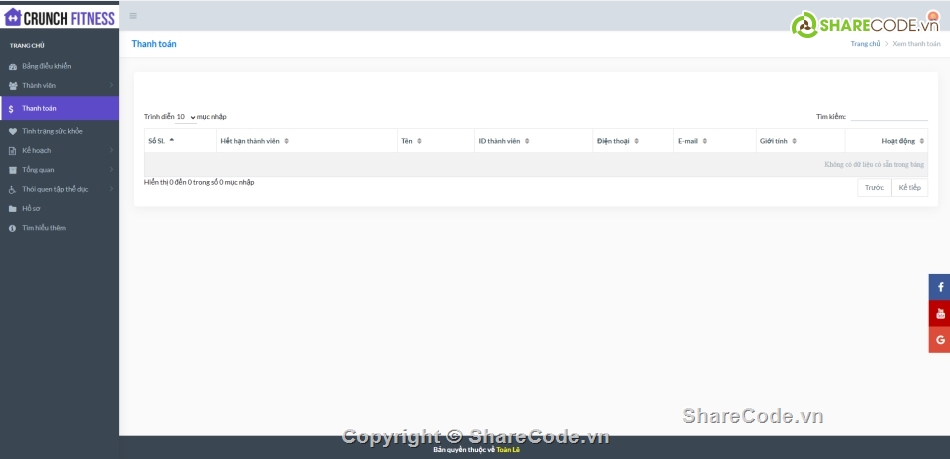 Hệ thống quản lý,quản lý phòng tập,fitness