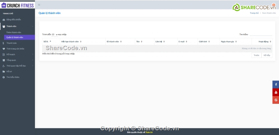 Hệ thống quản lý,quản lý phòng tập,fitness