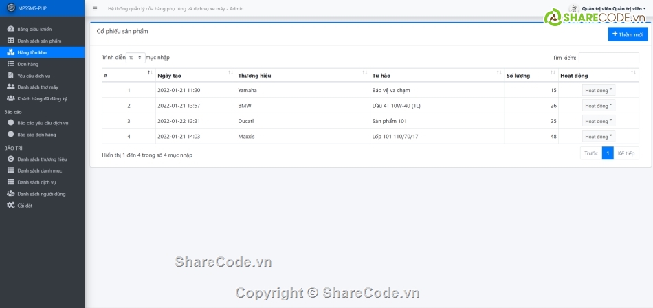 Hệ thống quản lý,Quản lý phụ tùng,Hệ thống hố sơ