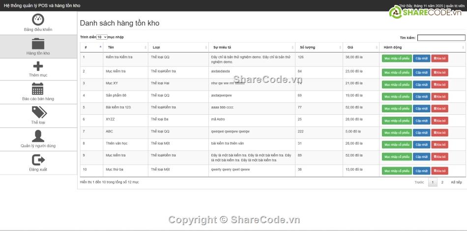 Code quản lý,quản lý hàng tồn kho,Hệ thống quản lý kho hàng