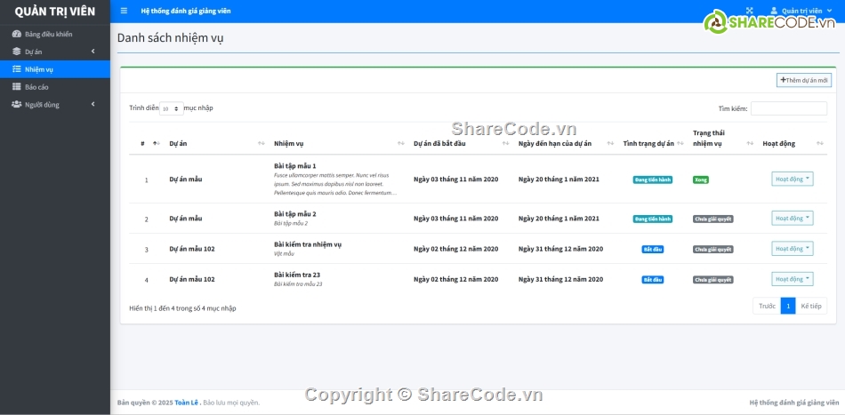 quản lý,Hệ thống quản lý,website quản lý tác vụ