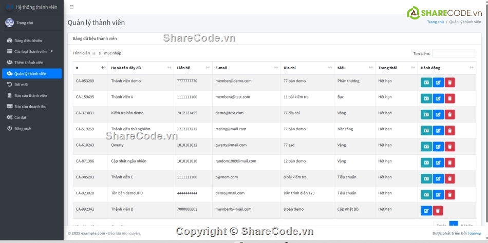 Hệ thống quản lý,quản lý thành viên,code quản lý thành viên
