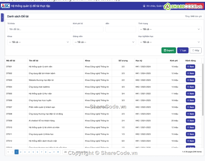 quản lý,thực tập,Hệ thống quản lý