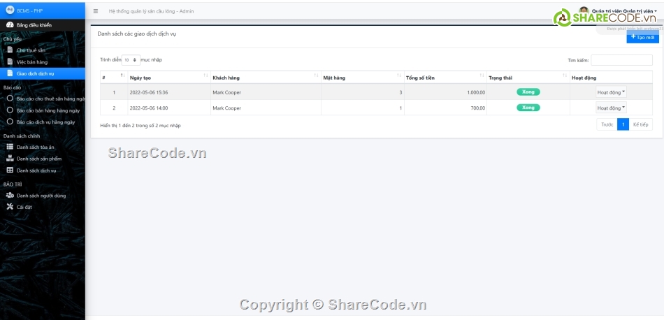 Hệ thống quản lý,OOP,cầu lông