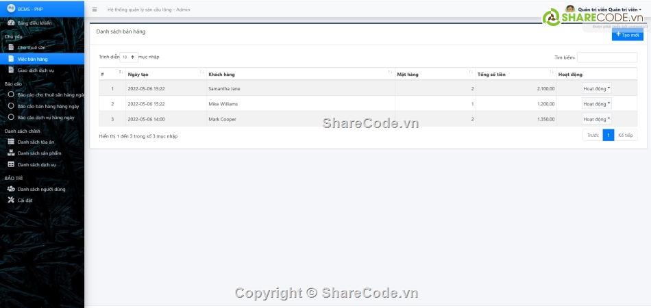 Hệ thống quản lý,OOP,cầu lông