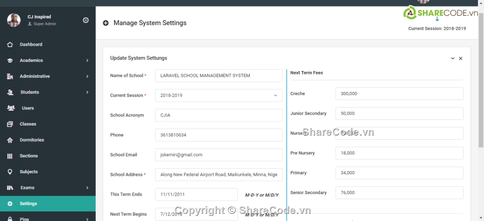 trường học,Laravel,quản lý