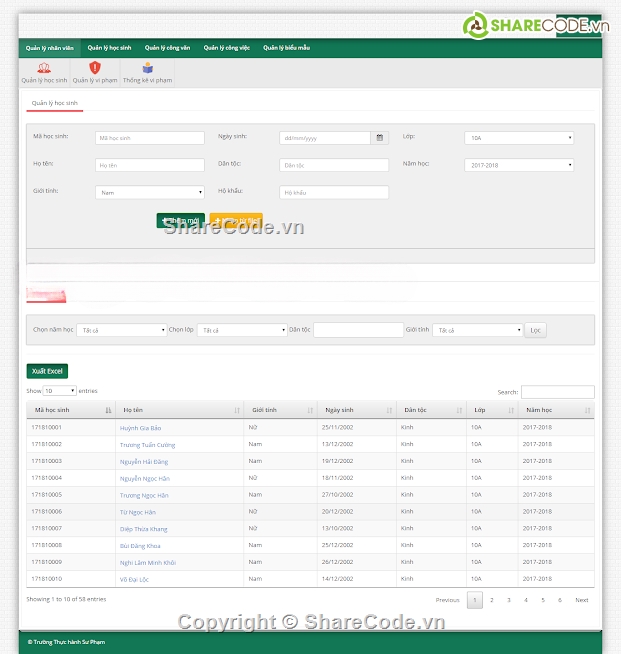 trường học,quản lý,giao diện quản lý,quản lý trường học php