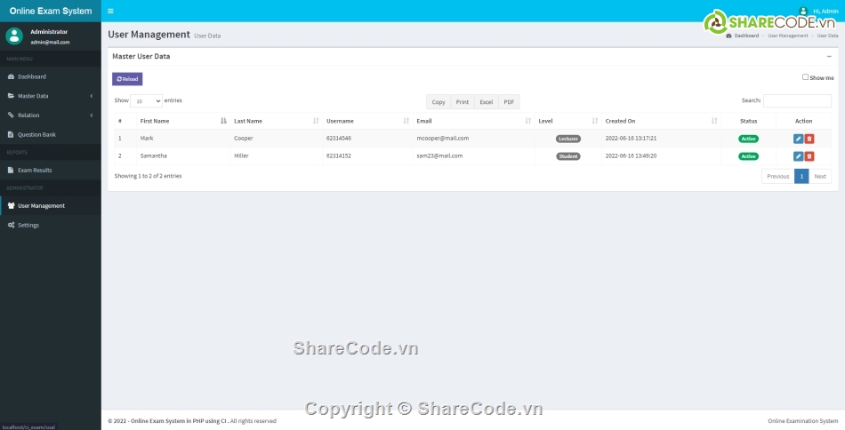 thi trực tuyến,hệ thống thi,phan mem codeigniter