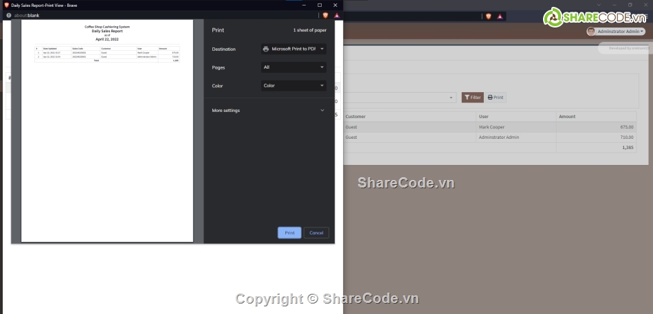 quán lý cà phê,quán cà phê web,thu ngân