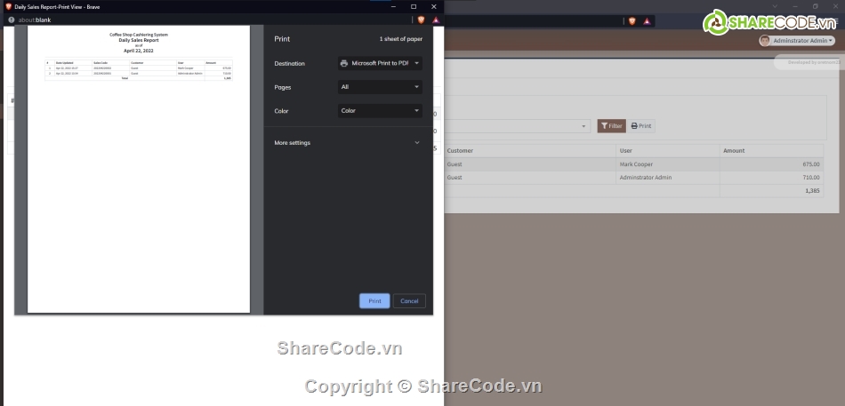 quán lý cà phê,quán cà phê web,thu ngân