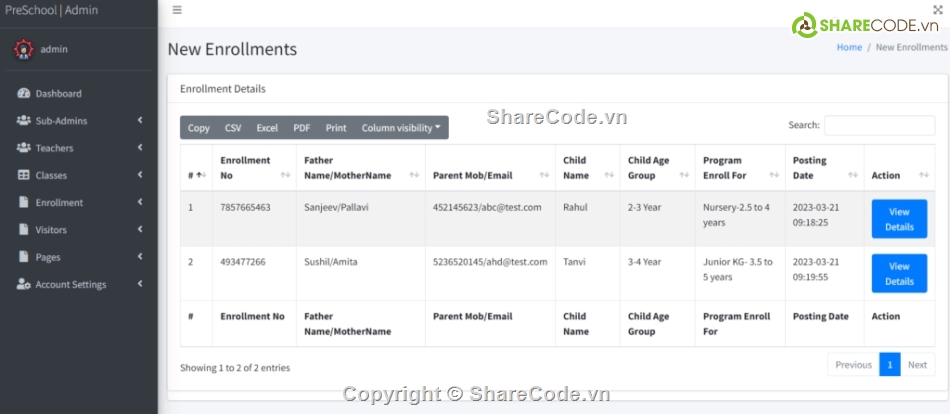 mầm non,Hệ thống hố sơ,hệ thống tuyển sinh,code mầm non