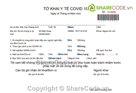 khai báo covid 19,tờ khai covid 19,tờ khai y tế,khai báo y tế,code khai báo y tế