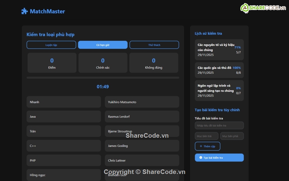 Kiểm tra,code test,tạo test