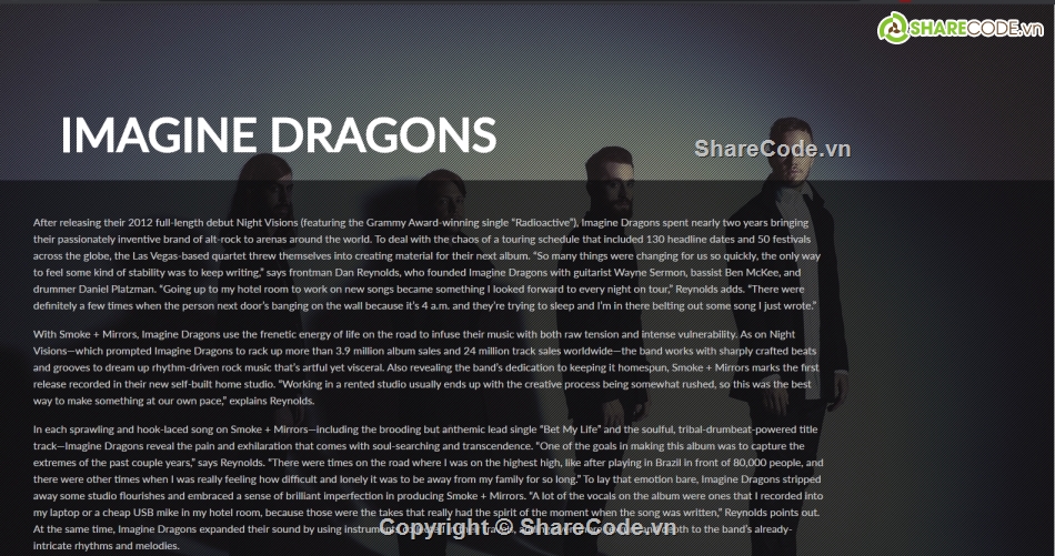 landing page đẹp,imagine dragons,giới thiệu ban nhạc,websiet giới thiệu,ban nhạc,theme html