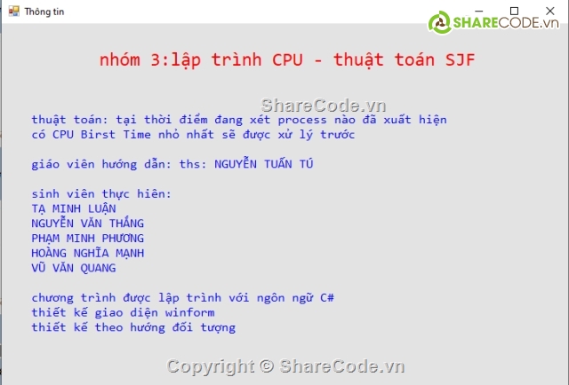 C#,SJF,Windows Form,Hệ điều hành,thuật toán SJF,Lập lịch CPU