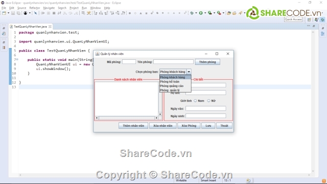 code java,java swing,Quản lí nhân viên,quản lý nhân viên,code quản lý nhân viên